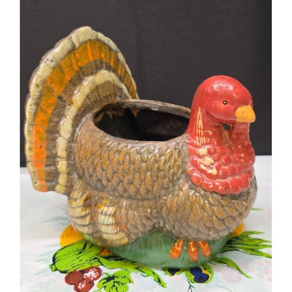 Vintage Holland Floral Ceramic Turkey Planter 1993 Thanksgiving Decor - Picture 1 of 12